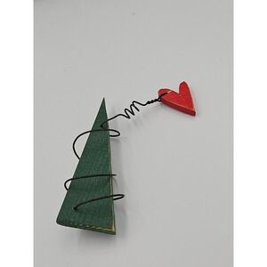 Vintage Green Handcrafted Wood Christmas Tree Folk Art Brooch‎ Pin Painted